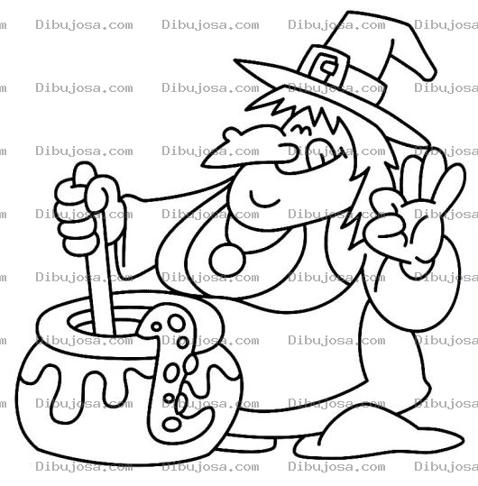 Dibujo para colorear Dibujo De Bruja Cocinando Caldo De Pulpo Para Colorear