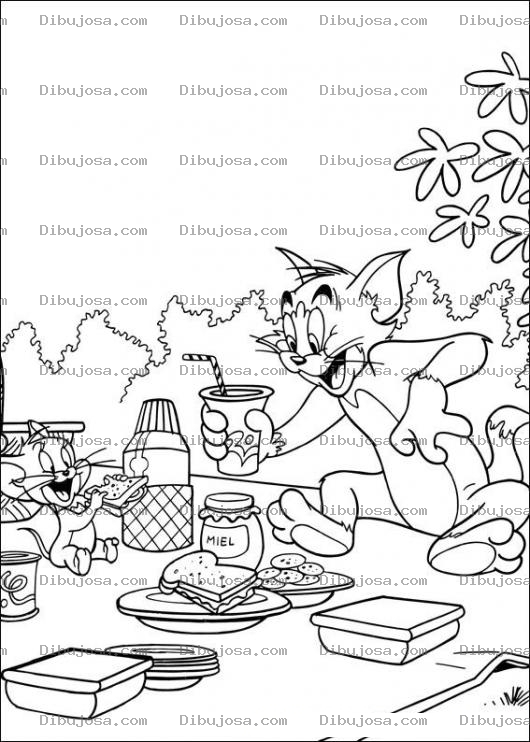 Dibujo para colorear Colorear a Tom y Jerry  comiendo juntos