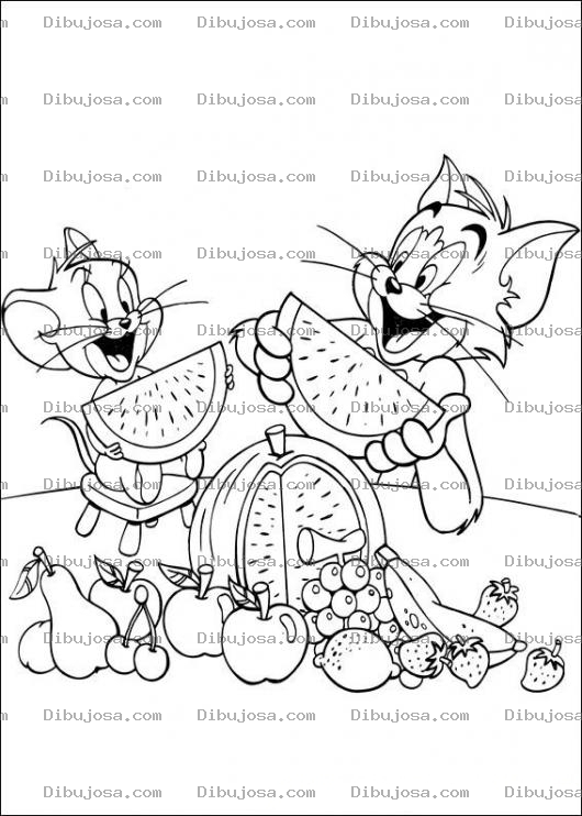 Dibujo para colorear Colorear a Tom y Jerry  comiendo sandia