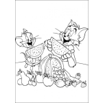 Dibujo para colorear Colorear a Tom y Jerry  comiendo sandia