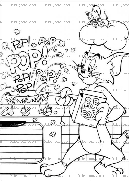 Dibujo para colorear Colorear a Tom y Jerry  haciendo palomitas de maiz