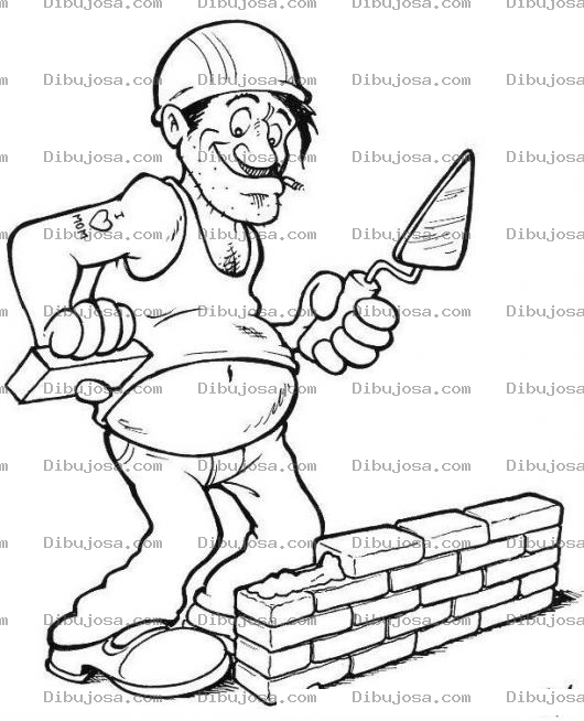 Dibujo para colorear Dibujo De Albanil Maestro De Obras Con Ladrillo Cemento Y Espatula Haciendo Una Pared Para Colorear