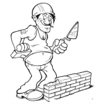 Dibujo para colorear Dibujo De Albanil Maestro De Obras Con Ladrillo Cemento Y Espatula Haciendo Una Pared Para Colorear