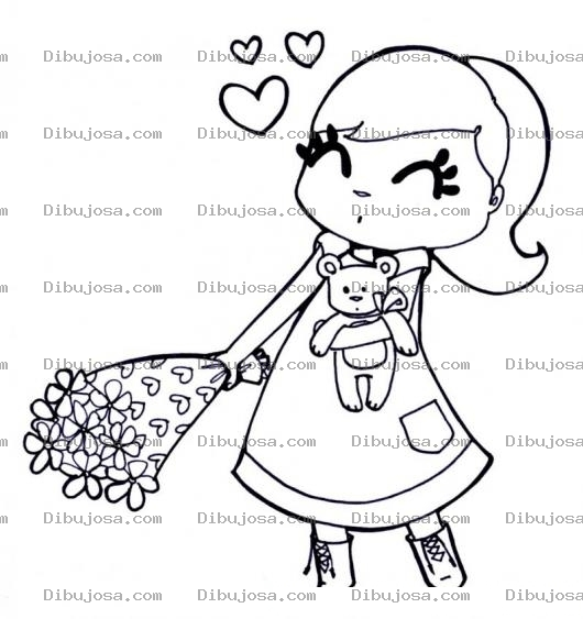 Dibujo para colorear Dibujo De Nina Chiquilla Nena Enamorada Para Pintar Y Colorear