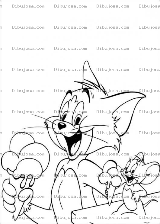 Dibujo para colorear Colorear a Tom y Jerry comiendo helado juntos tomyjerry tom y yerry