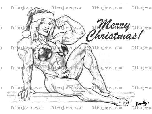 Dibujo para colorear Mujer Musculosa Con Traje De Santa Claus Para Colorear En Navidad