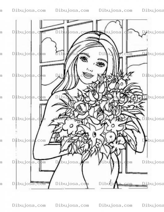 Dibujo para colorear Colorear a Barby con Flores