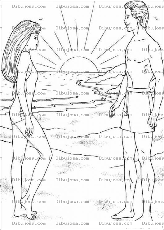 Dibujo para colorear Pintar a Barbie en la playa al atardecer