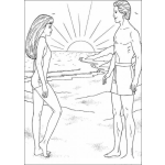 Dibujo para colorear Pintar a Barbie en la playa al atardecer