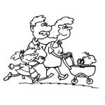 Dibujo para colorear Dibujo De Familia De 4 Integrantes Con Un Bebe En Carruaje Para Colorear