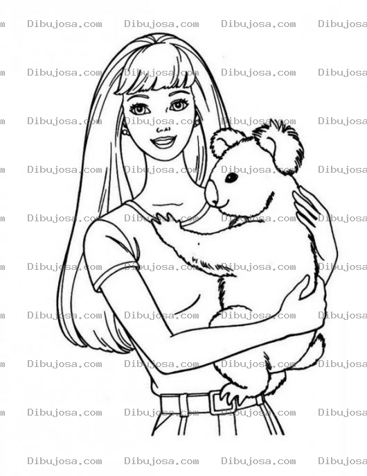 Dibujo para colorear Colorear a Barbi con un koala