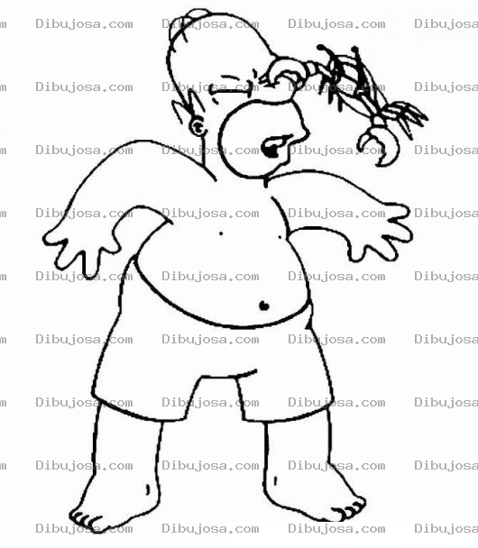 Dibujo para colorear Dibujo De Homero Simpson Con Un Cangrejo Mordiendole La Nariz Para Colorear