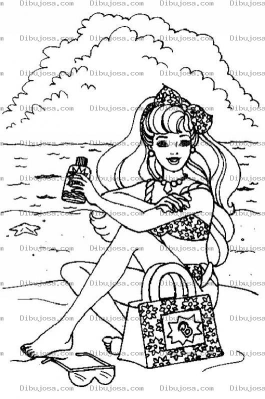 Dibujo para colorear Colorear a Barby sentada en la playa