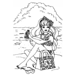 Dibujo para colorear Colorear a Barby sentada en la playa