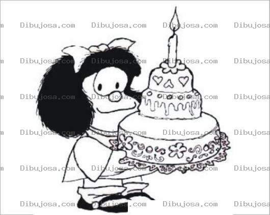 Dibujo para colorear Dibujo De Mafalda Con Un Pastel Para Colorear