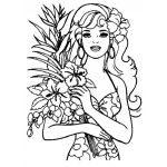 Dibujo para colorear Colorear a Barby con un arreglo de flores