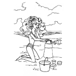 Dibujo para colorear Colorear a Barby haciendo un castillo de arena