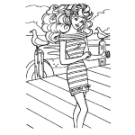 Dibujo para colorear Colorear a Barbie con vestido corto en el muelle