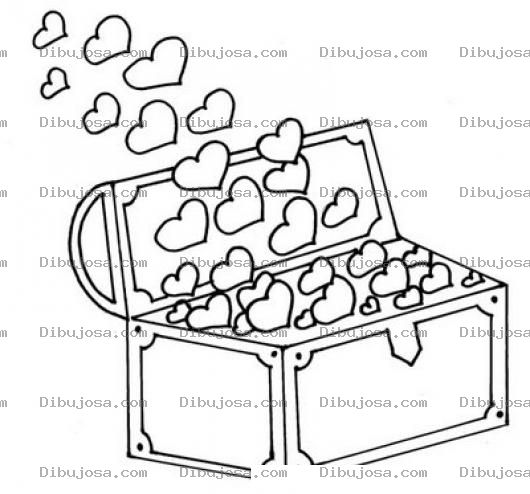 Dibujo para colorear Cofre De Corazones Para Colorear