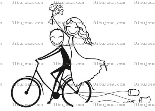 Dibujo para colorear Dibujo De Reciencasados En Bicicleta Para Pintar Y Colorear