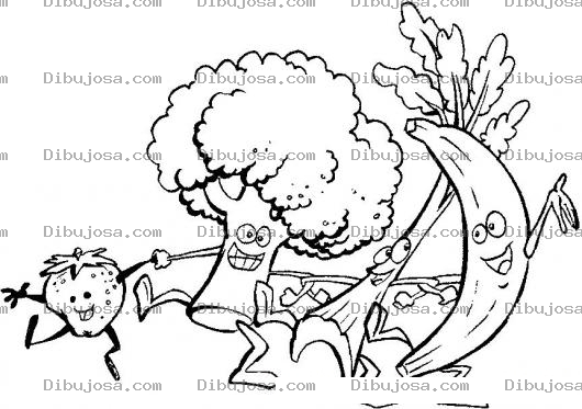 Dibujo para colorear Dibujo De Frutas Y Verduras Fresa Brocoli Apio Y Banano Para Colorear