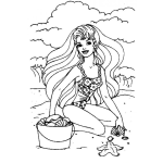 Dibujo para colorear Colorear a Barbie sentada en la playa