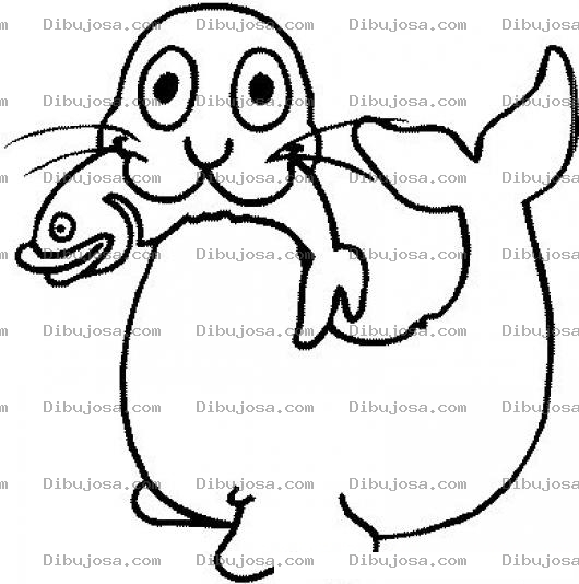 Dibujo para colorear Dibujo De Foca Con Un Pescado Para Pintar Y Colorear