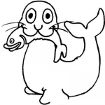 Dibujo para colorear Dibujo De Foca Con Un Pescado Para Pintar Y Colorear