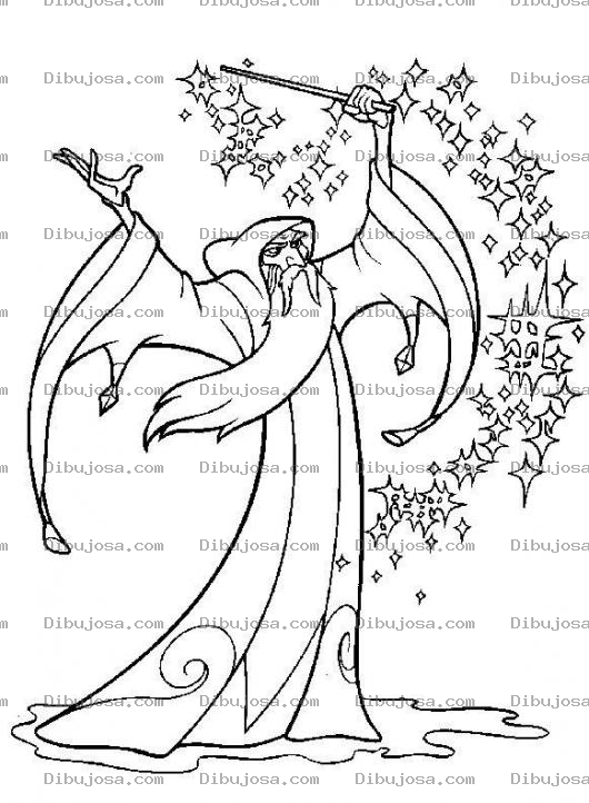 Dibujo para colorear Dibujo Del Mago Merlin Haciendo Magia Para Colorear Y Pintar