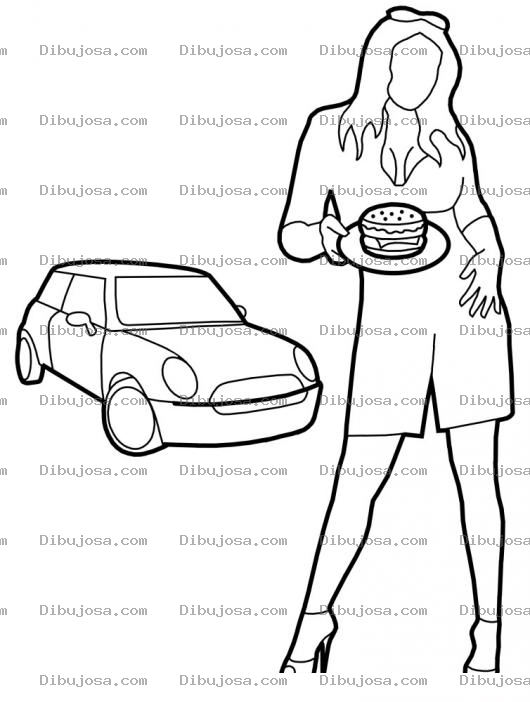 Dibujo para colorear Colorear Carro Mujer Y Comida