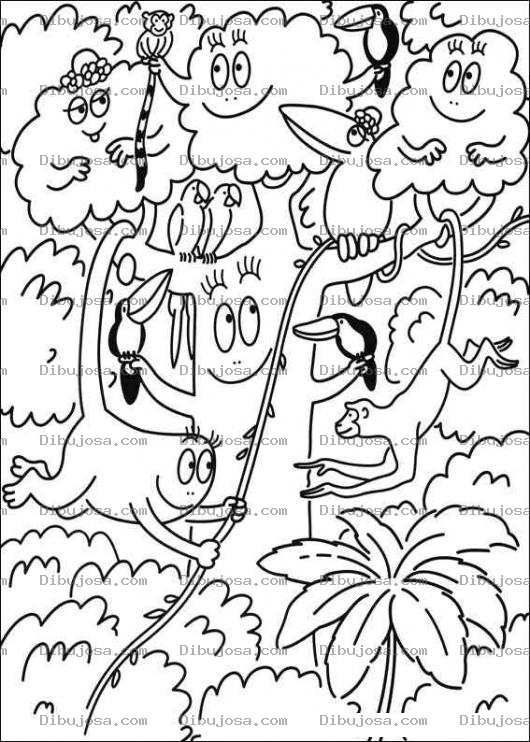Dibujo para colorear colorear barbapapa en el bosque