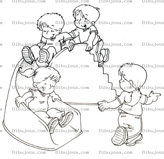 Dibujo para colorear Parque Con Resbaladero Y Juegos Infantiles Con Ninos Para Colorear