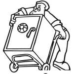 Dibujo para colorear Caja Fuerte Para Colorear Hombre Aferrado Al Dinero Abrazando A Su Caja Fuerte