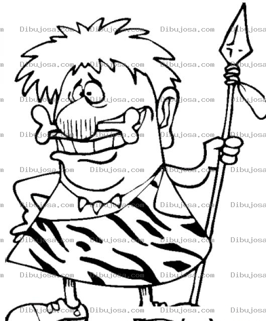 Dibujo para colorear Colorear Cavernicola Con Lanza Y Con Un Hueso En La Nariz