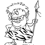 Dibujo para colorear Colorear Cavernicola Con Lanza Y Con Un Hueso En La Nariz
