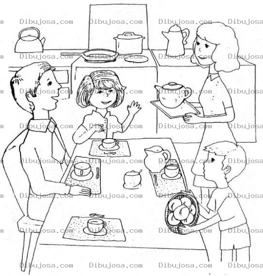 Dibujo para colorear Colorear Famila En La Mesa Del Comedor Dibujos De Familias