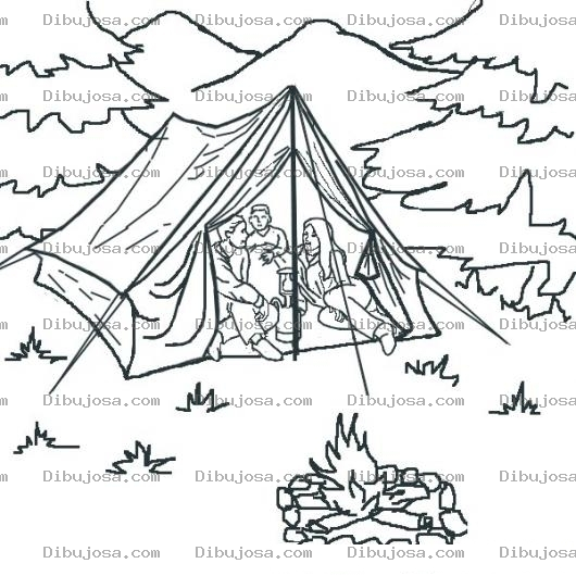 Dibujo para colorear Colorear Amigos Acampando En Una Carpa Con Una Fogata En Frente Dibujos De Carpas