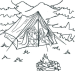 Dibujo para colorear Colorear Amigos Acampando En Una Carpa Con Una Fogata En Frente Dibujos De Carpas