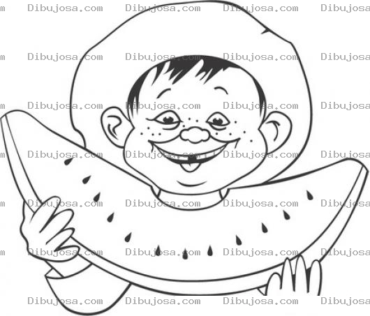 Dibujo para colorear Zandia Para Colorear Chico Comiendo Un Pedazo De Sandia