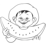 Dibujo para colorear Zandia Para Colorear Chico Comiendo Un Pedazo De Sandia