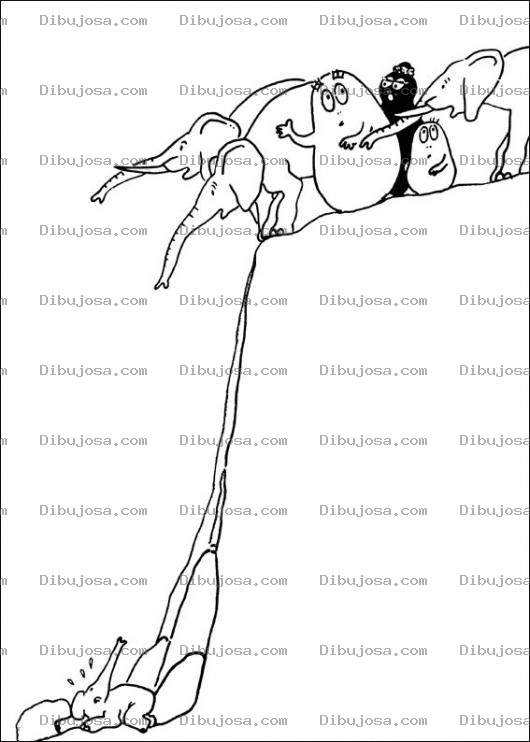 Dibujo para colorear pintar a barbapapa con lelefantes