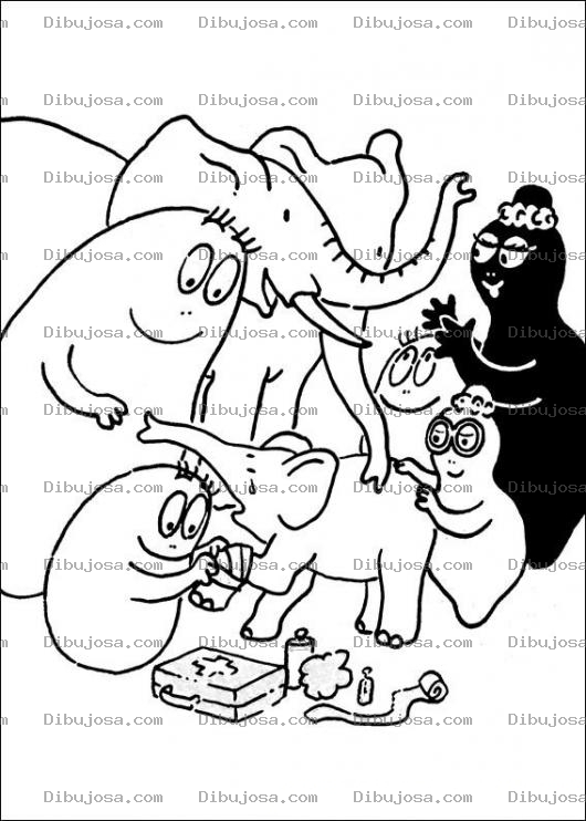 Dibujo para colorear pintar a barbapapa con un elefantito