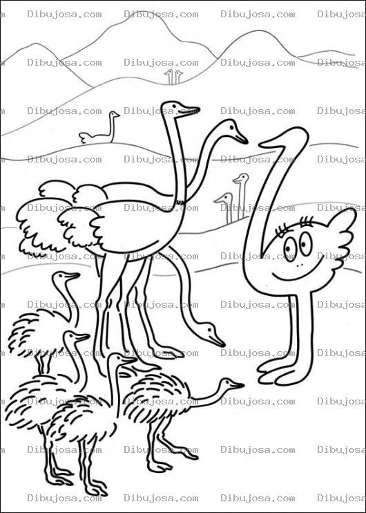 Dibujo para colorear colorear a barbapapa convertido en avestruz
