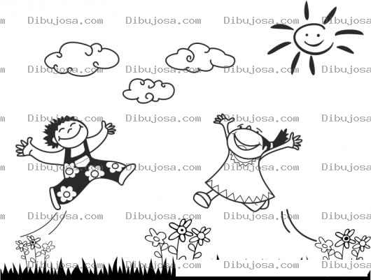 Dibujo para colorear Colorear Ninos Jugando En Patio Corriendo Y Saltando En Un Jardin
