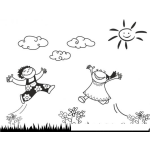 Dibujo para colorear Colorear Ninos Jugando En Patio Corriendo Y Saltando En Un Jardin