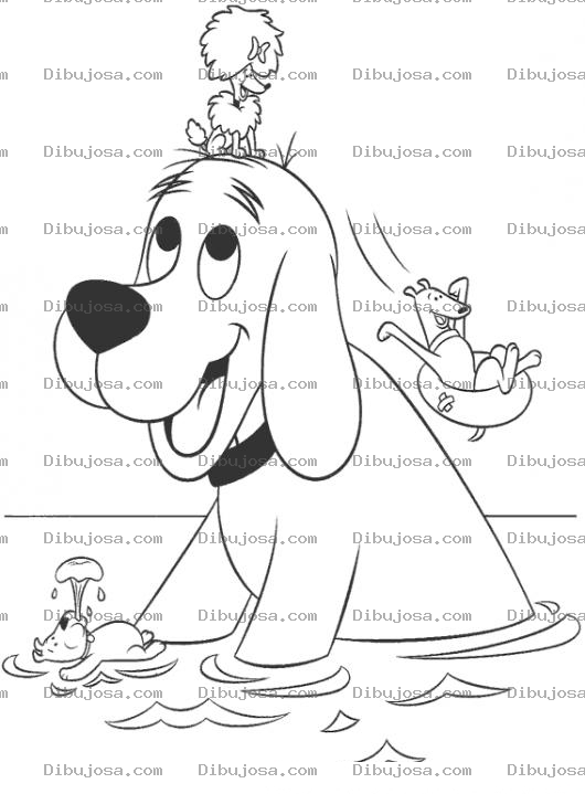 Dibujo para colorear Colorear Perro Rojo Clifford Jugando En El Agua Con Sus Amigos