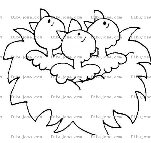 Dibujo para colorear Pajaritos En Su Nido Hambrientos Para Pintar Y Colorear