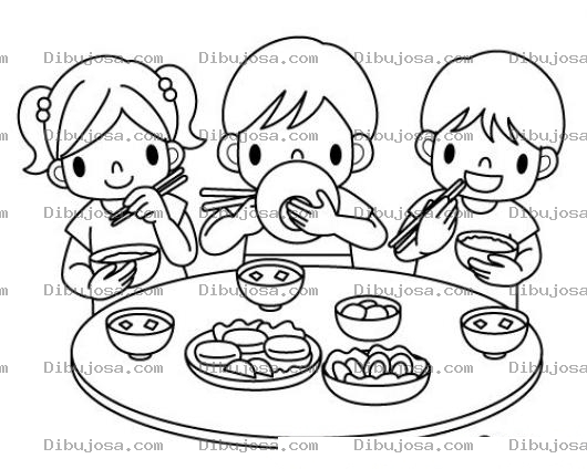 Dibujo para colorear Ninos Comiendo Comida China Con Palillos Chinos Para Pintar Y Colorear