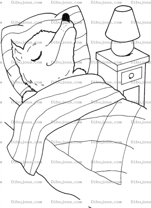 Dibujo para colorear Dibujo De Lobo Durmiendo En Su Cama Para Pintar Y Colorear