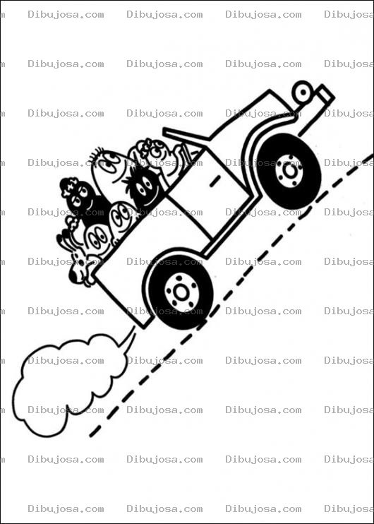 Dibujo para colorear colorear la familia de barbapapa en carro